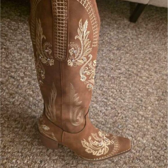 Women's Wide Calf Knee High Cowgirl Boots Sz 6-10 - Picture 9 of 16